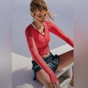 NWT FP MOVEMENT On The Rise Long-Sleeve Layer Top NWT Red Mesh